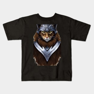 Viking Cat Portrait in Armour Kids T-Shirt